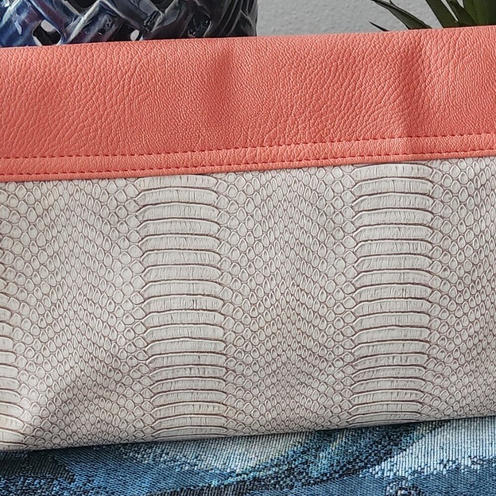 Giannini Textured Snake Print Fold Over Clutch Bag Studded Snap Close - Picture 5 of 9